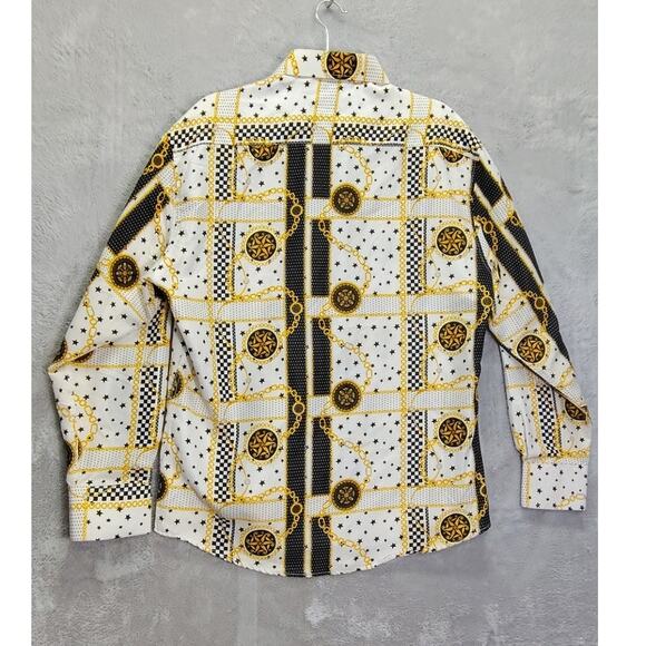BC Collection Spangled Modern Button Up Long Sleeve Monogram Gold Chain Shirt - Picture 9 of 9